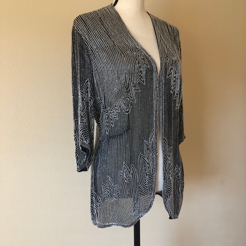 Vintage Oleg Cassini Black Tie Beaded cardigan M